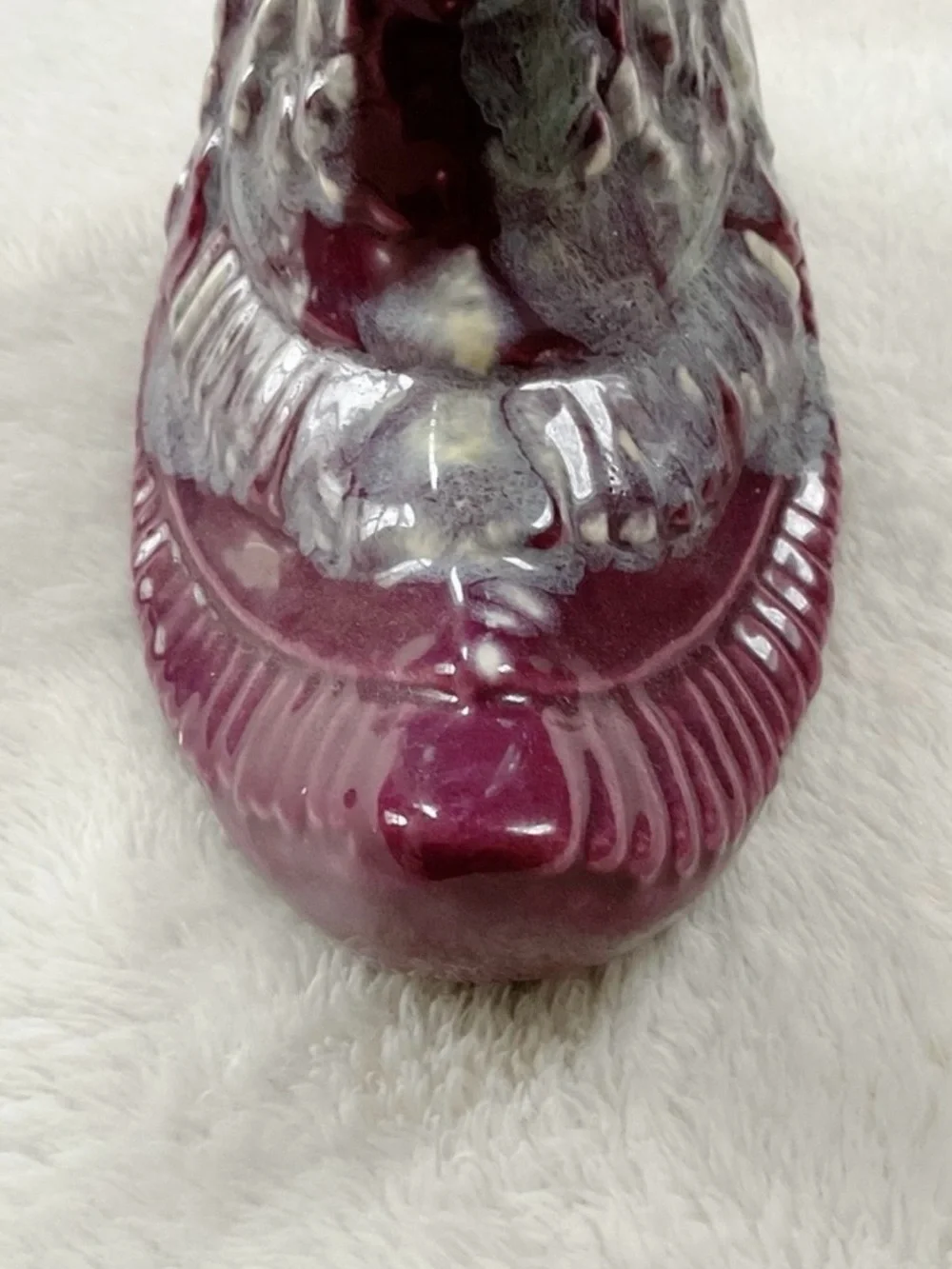 Royal Haeger Peacock Fan Vase Burgundy Drip Glaze MCM Pottery USA As Is